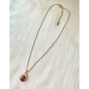 Cubic Zirconia light red oval cut necklace